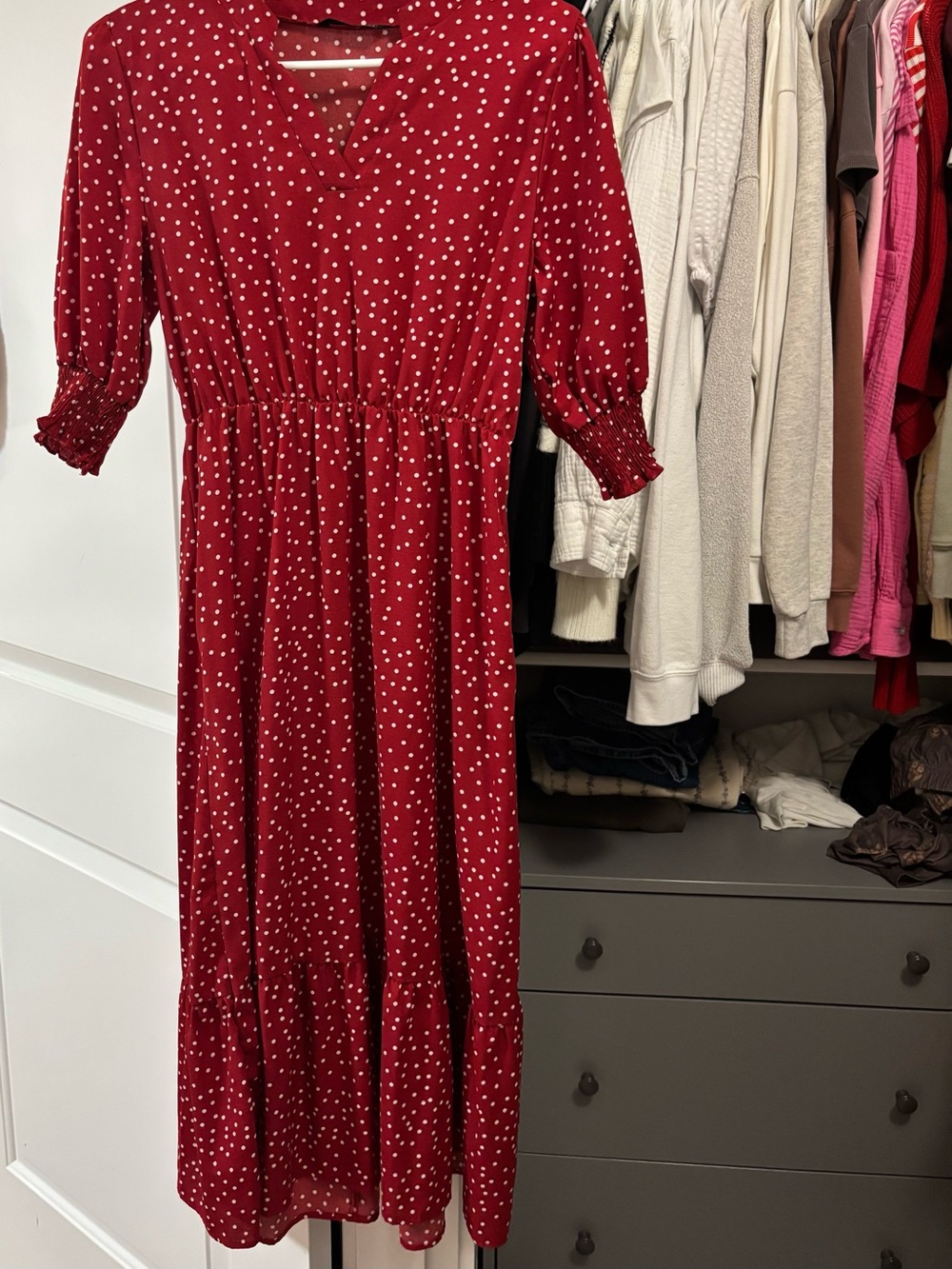 Red Polka Dot Midi Dress - Classic Women’s Day Dress